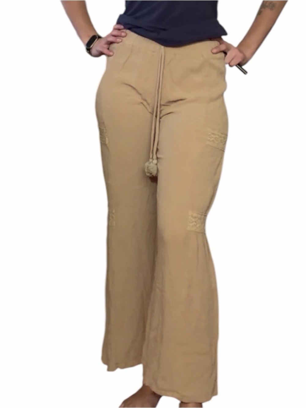 Kingston Tan Wide-Leg Drawstring Pants